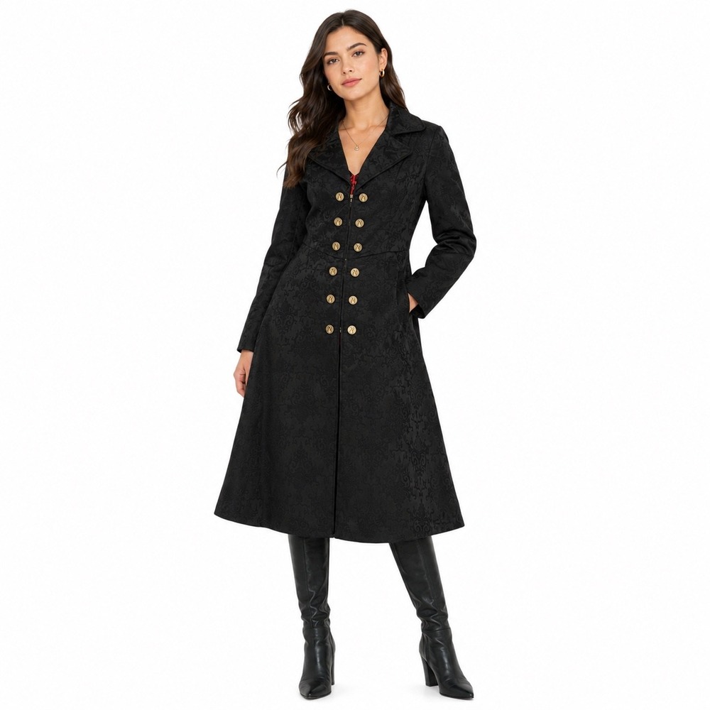 Hot Topic Once Upon A Time Captain Hook Black Damask pirate Trench Coat large